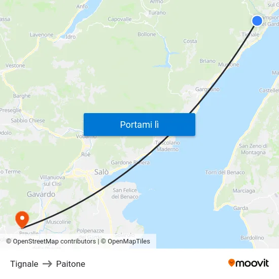 Tignale to Paitone map
