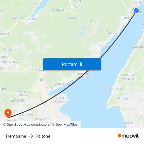 Tremosine to Paitone map
