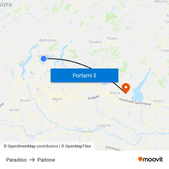 Paradiso to Paitone map