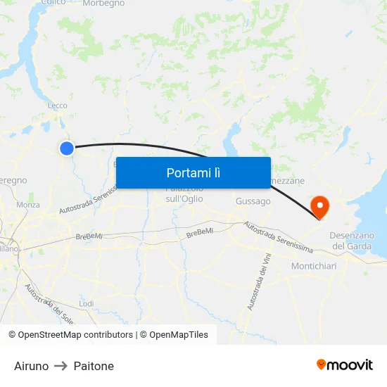 Airuno to Paitone map