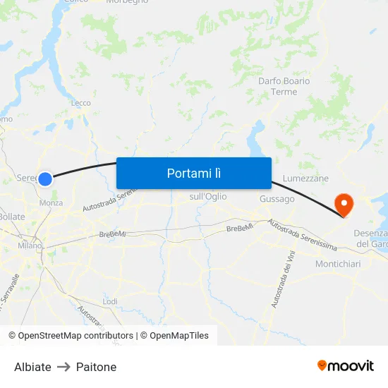 Albiate to Paitone map