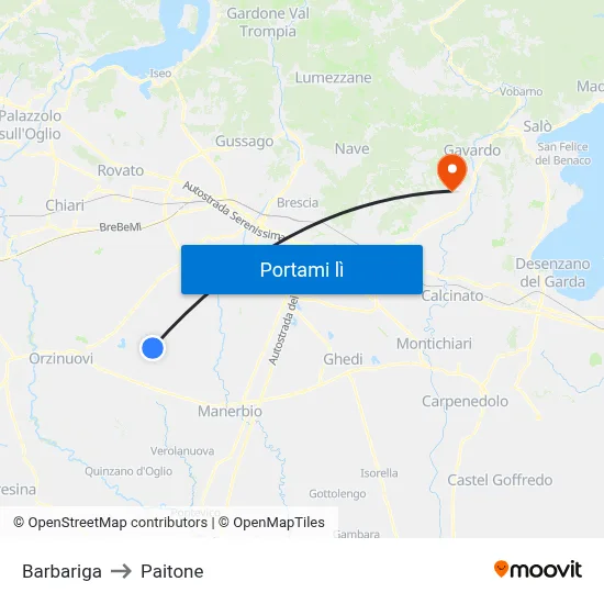 Barbariga to Paitone map