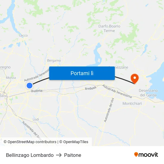 Bellinzago Lombardo to Paitone map