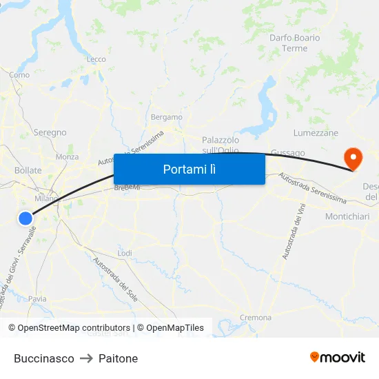 Buccinasco to Paitone map