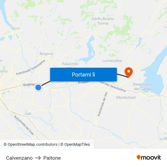 Calvenzano to Paitone map