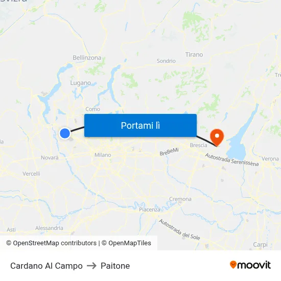 Cardano Al Campo to Paitone map