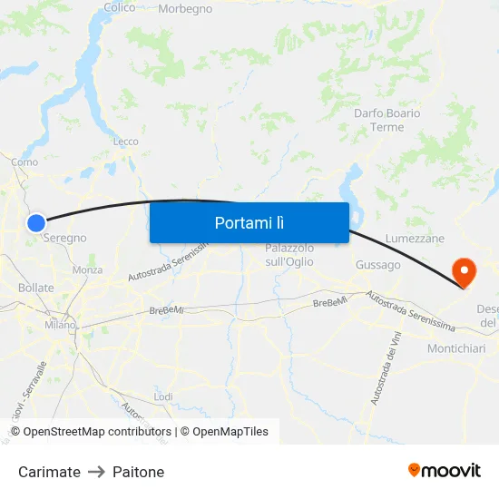 Carimate to Paitone map