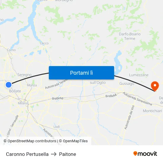Caronno Pertusella to Paitone map