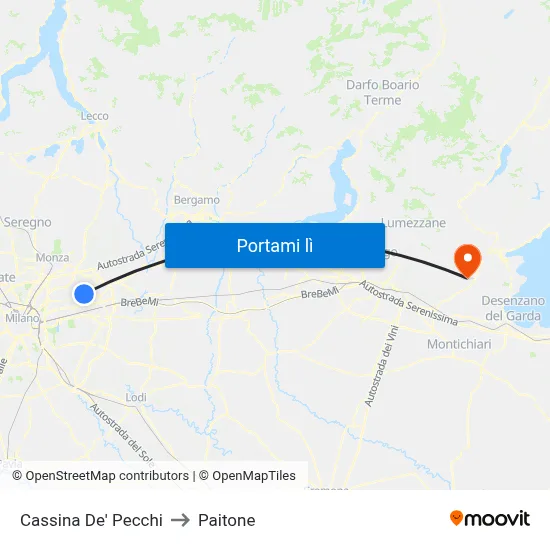 Cassina De' Pecchi to Paitone map