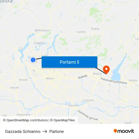 Gazzada Schianno to Paitone map