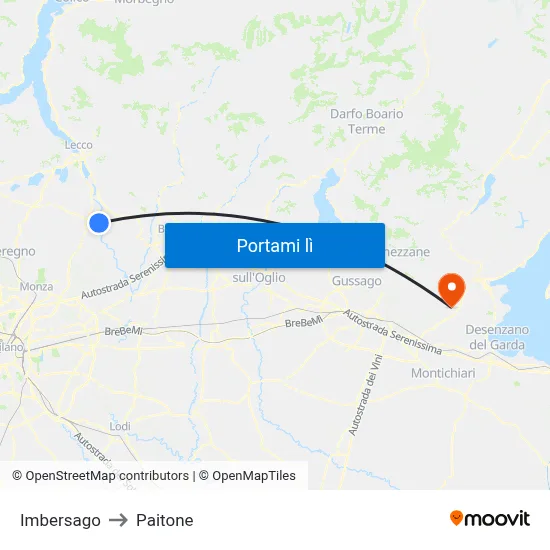 Imbersago to Paitone map