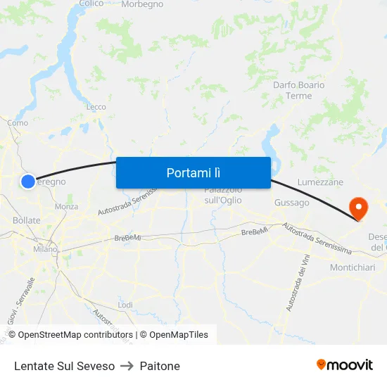 Lentate Sul Seveso to Paitone map