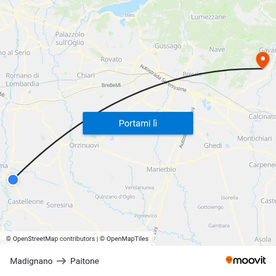 Madignano to Paitone map
