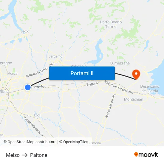 Melzo to Paitone map