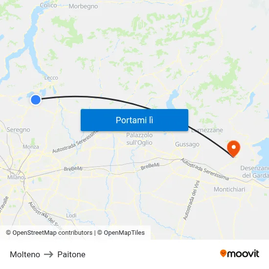 Molteno to Paitone map
