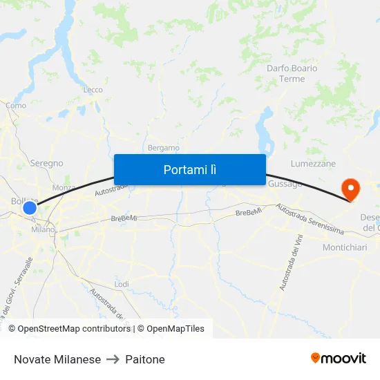 Novate Milanese to Paitone map