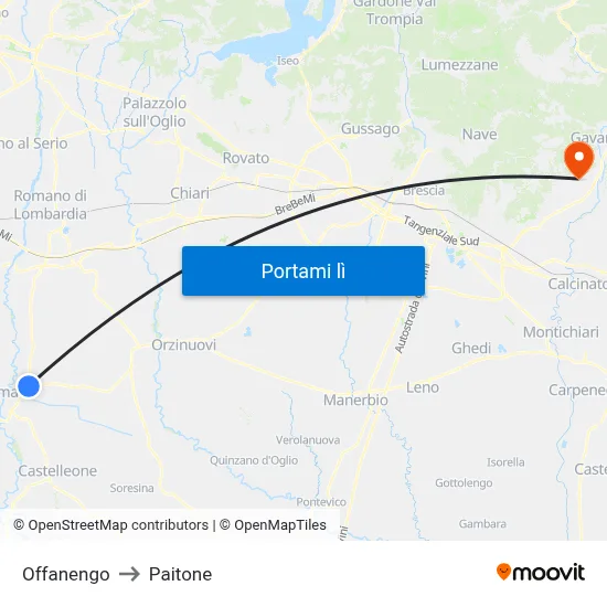 Offanengo to Paitone map