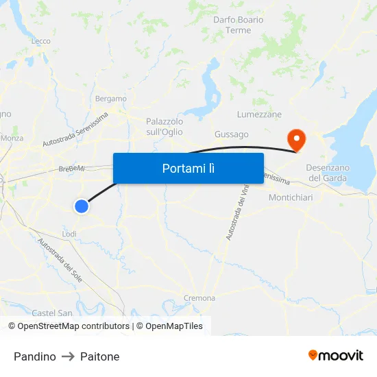 Pandino to Paitone map