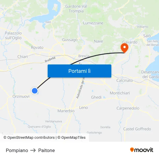 Pompiano to Paitone map