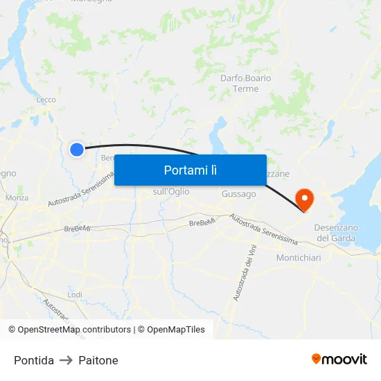 Pontida to Paitone map
