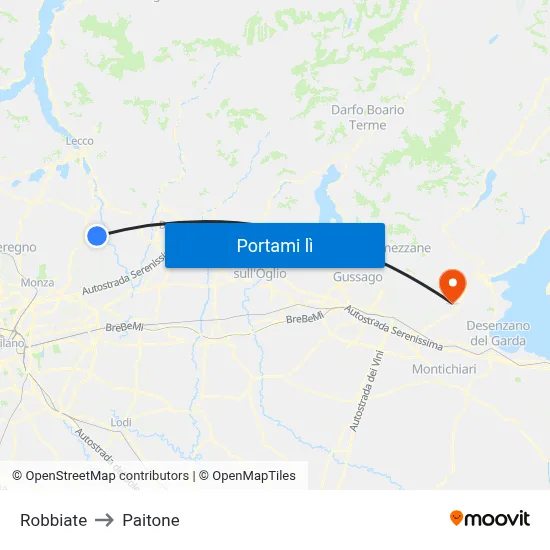 Robbiate to Paitone map