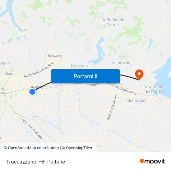 Truccazzano to Paitone map