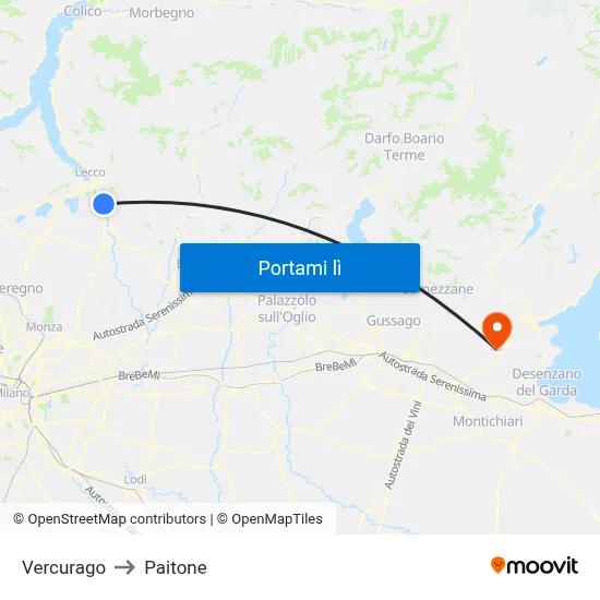 Vercurago to Paitone map