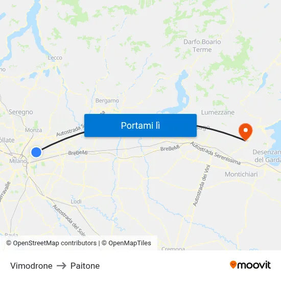 Vimodrone to Paitone map