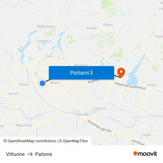 Vittuone to Paitone map