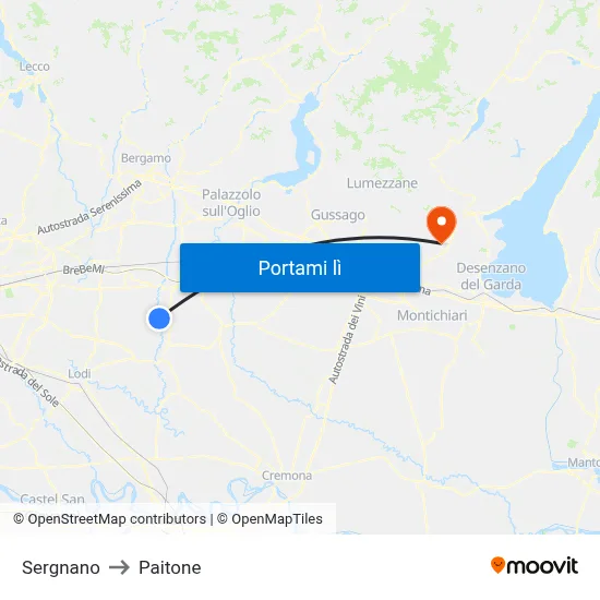 Sergnano to Paitone map