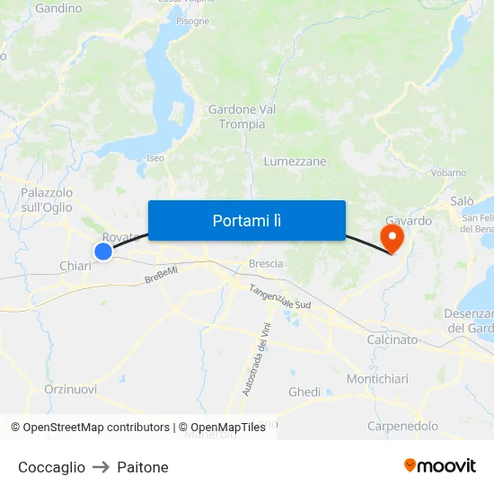 Coccaglio to Paitone map