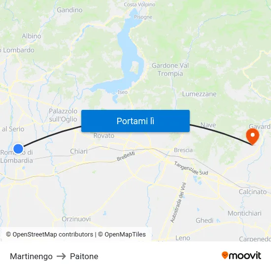 Martinengo to Paitone map