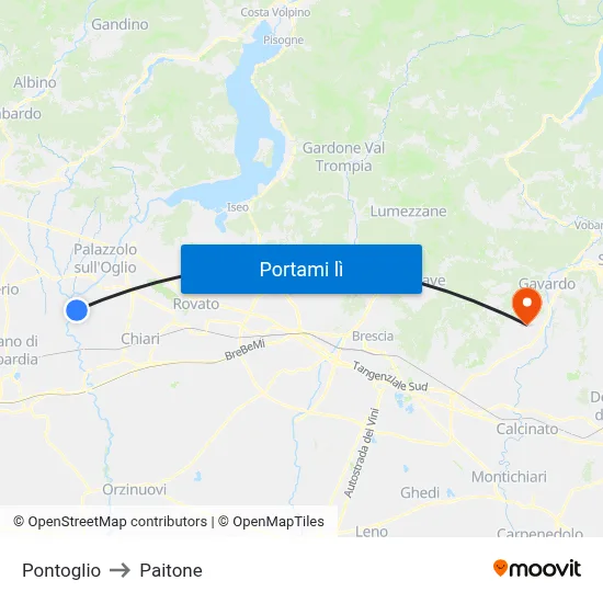 Pontoglio to Paitone map