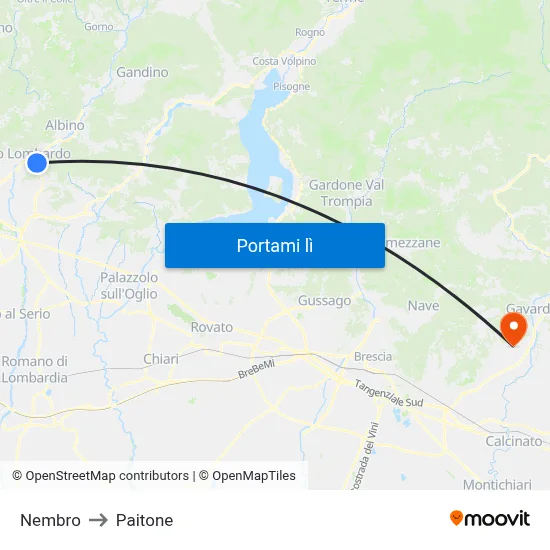 Nembro to Paitone map
