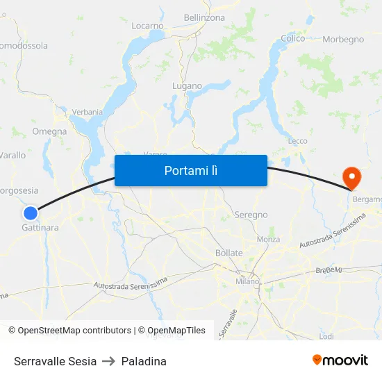 Serravalle Sesia to Paladina map