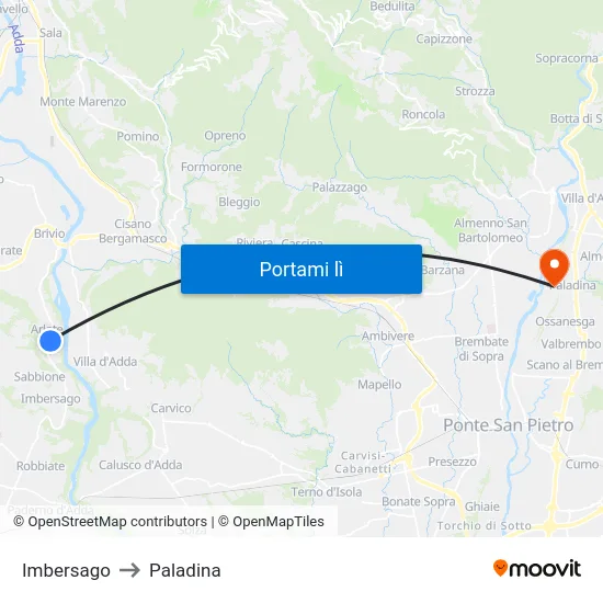Imbersago to Paladina map