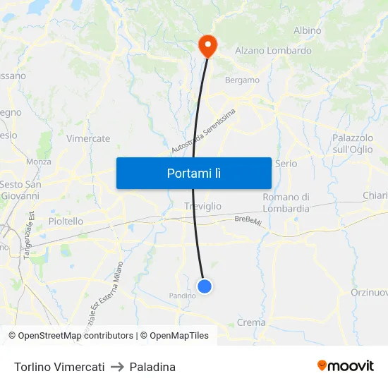 Torlino Vimercati to Paladina map