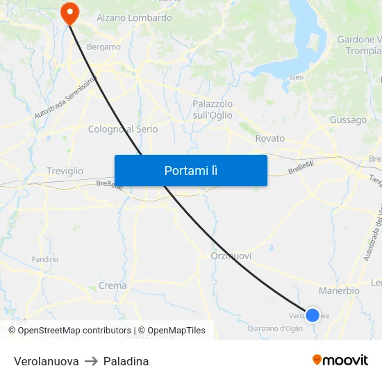 Verolanuova to Paladina map