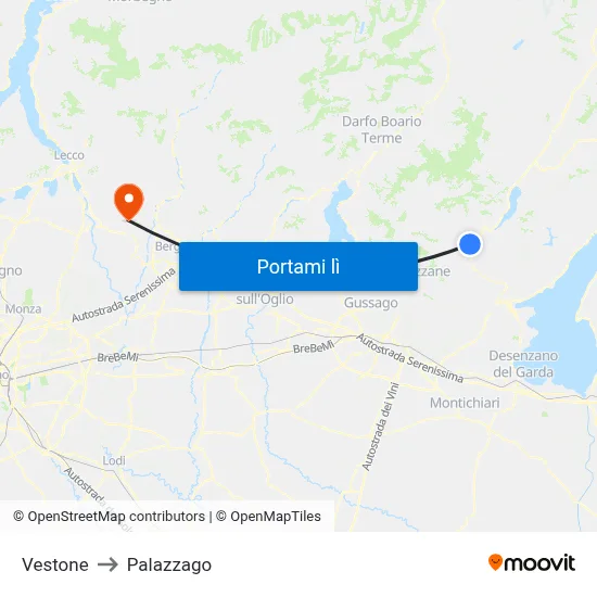 Vestone to Palazzago map