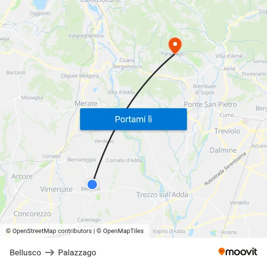 Bellusco to Palazzago map