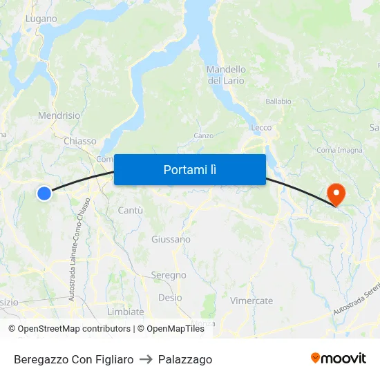 Beregazzo Con Figliaro to Palazzago map