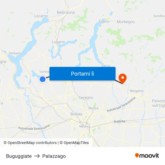 Buguggiate to Palazzago map