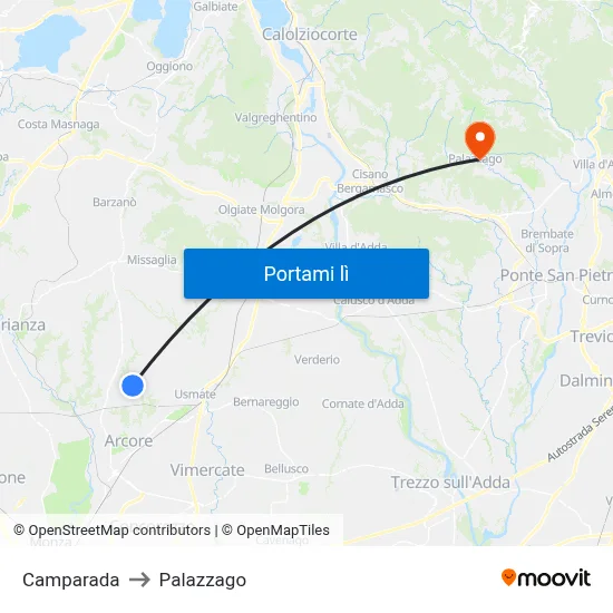 Camparada to Palazzago map
