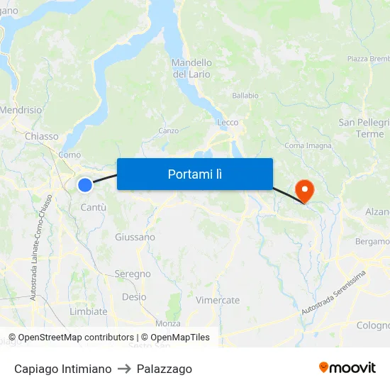Capiago Intimiano to Palazzago map