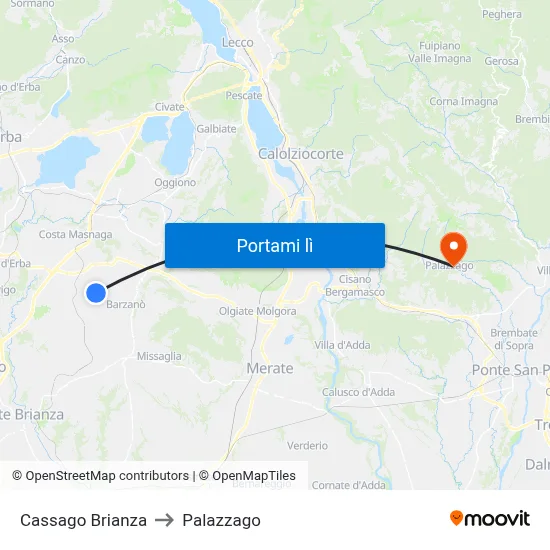 Cassago Brianza to Palazzago map