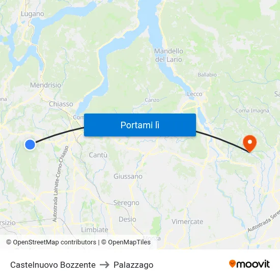 Castelnuovo Bozzente to Palazzago map