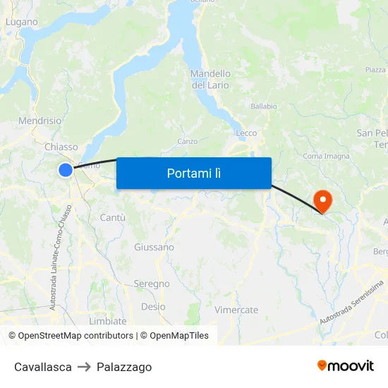 Cavallasca to Palazzago map