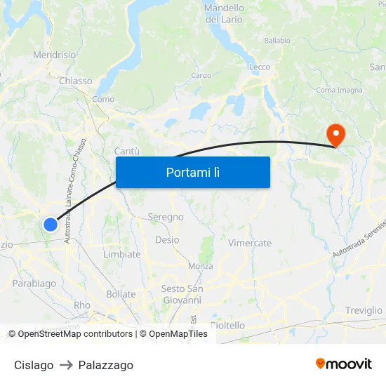 Cislago to Palazzago map