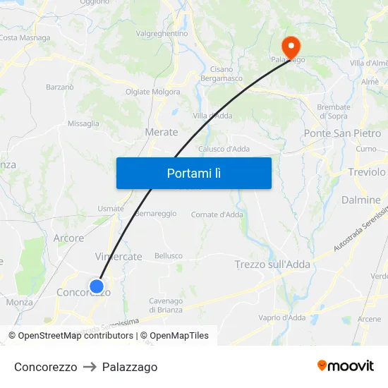 Concorezzo to Palazzago map