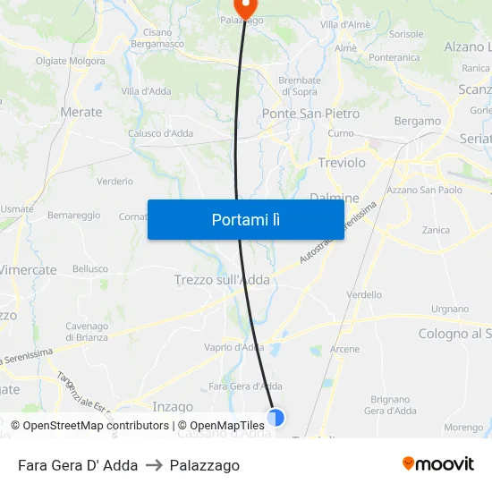 Fara Gera D' Adda to Palazzago map